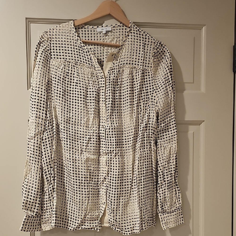 Reiss Black and Cream Patterned Blouse